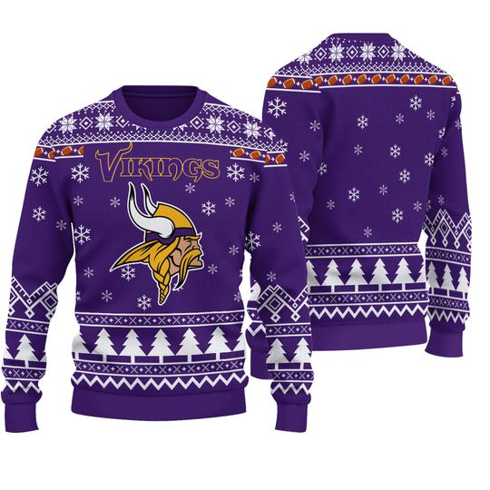 Vikings Football Ugly Christmas Sweater, Minnesota Ugly Christmas 3D Sweater
