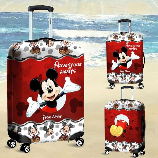 Personalized Name Adventure Await Mickey Mouse Luggage Cover