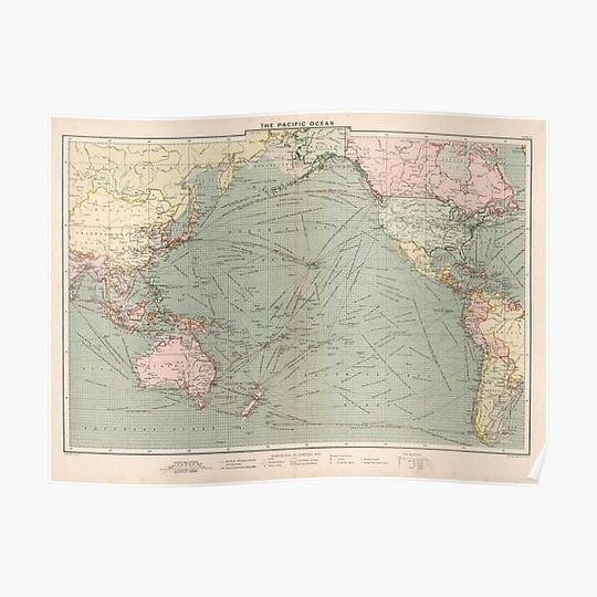 Vintage Pacific Ocean Navigational Map (1905) Premium Matte Vertical Poster