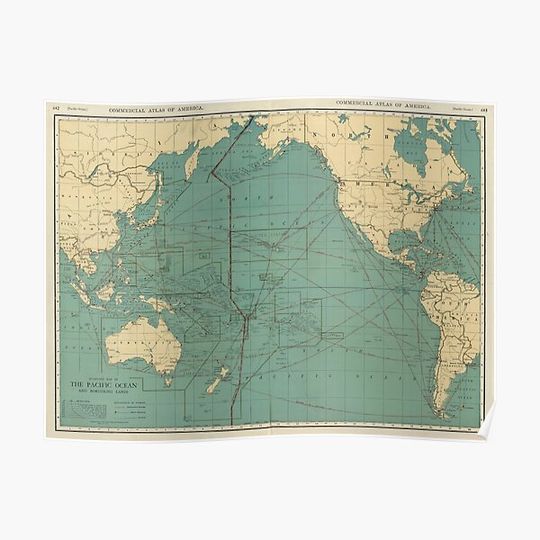 Vintage Map of the Pacific Ocean (1924) Premium Matte Vertical Poster