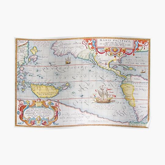 Vintage Map of The Pacific Ocean (1595) Premium Matte Vertical Poster