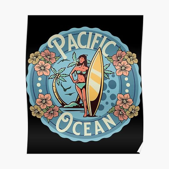 Pacific Ocean Vintage Print for Pacific Ocean Lovers - Pacific Ocean Name Gifts Clothing Prints _amp Premium Matte Vertical Poster