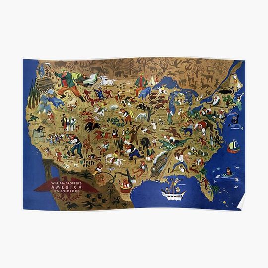 Pictorial Map Print: William Gropper's America, its folklore, 1946. Premium Matte Vertical Poster
