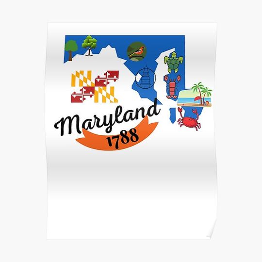 Pictorial map of Maryland Premium Matte Vertical Poster