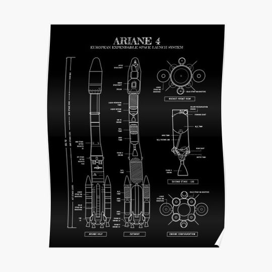 Ariane 4 (White Stencil - No Background) Vertical Version Premium Matte Vertical Poster
