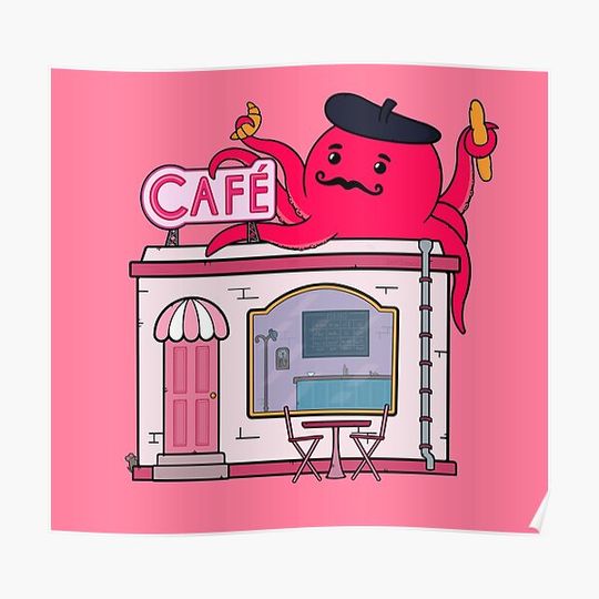Cute Cafe Octopus Premium Matte Vertical Poster