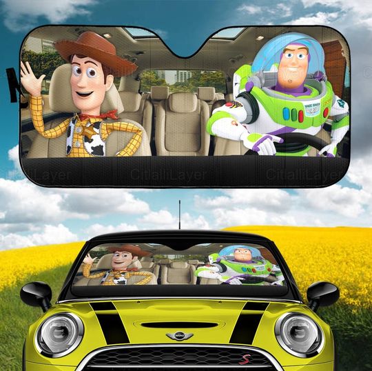 Buzz Lightyear And Woody Car Sunshade, Toy Story Car Decoration, Toy Story Gift