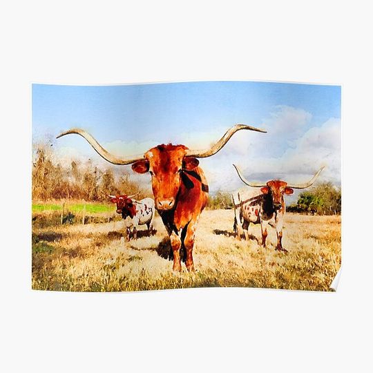 Texas longhorn watercolor painting Premium Matte Vertical Poster