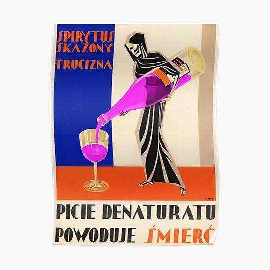 Vintage 1930 Drinking Absinthe Causes Death Alcoholic Beverage Advertising Premium Matte Vertical Poster