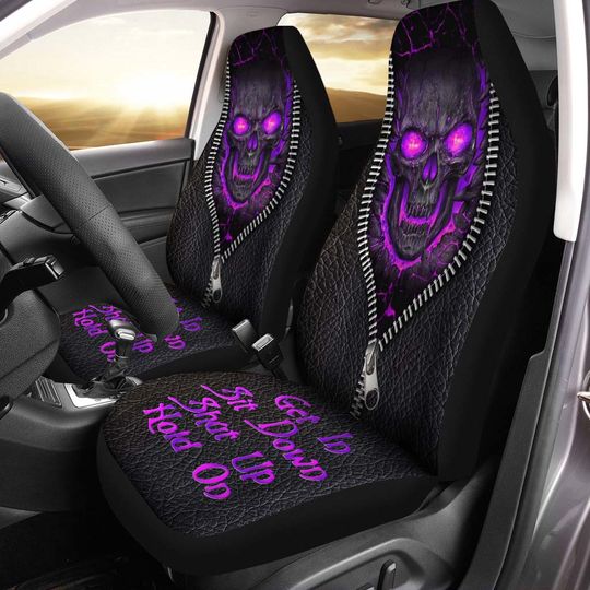 Skull Hold on Purple Version Car Seat Covers Universal Fit Set