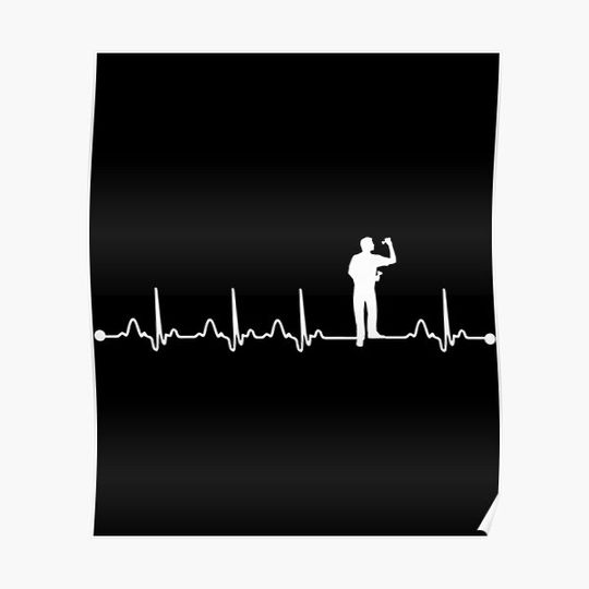 Mens Darts Heartbeat EKG Pulse Dart Master Lover Premium Premium Matte Vertical Poster