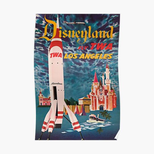 retro DISNEYLAND FLY TWA LOS ANGELES Circa 1955 Premium Matte Vertical Poster