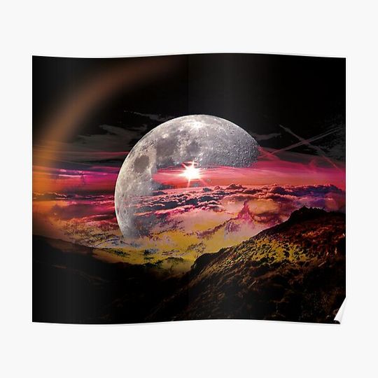 Moonfall over the mountains Premium Matte Vertical Poster