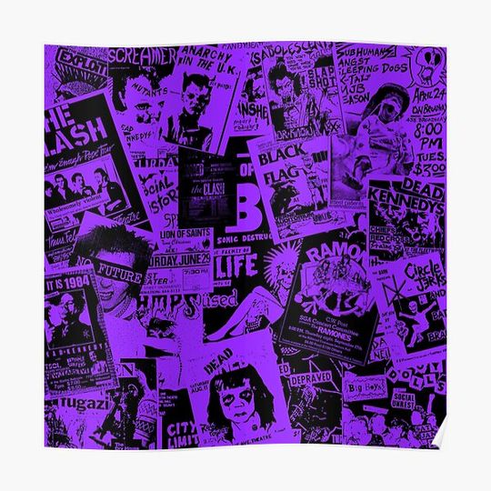 Punk Rock Bands Flyers Collage Purple Premium Matte Vertical Poster