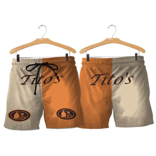 Tito Handmade Horizontal Text Shorts, Beer basic men Hawaiian shorts, Tito Handmade Beach Short