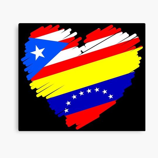 Puerto Rico Venezuela Heart Flags Canvas