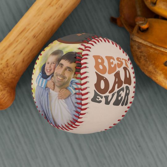 Dad Ever 2 Photo with Groovy Retro Typography Baseball