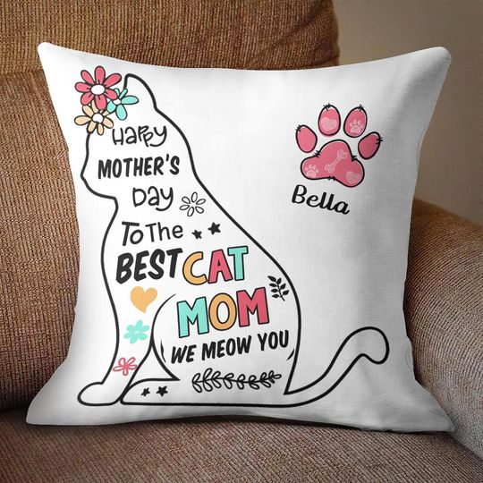 Happy Mother Day To Cat Mom - Personalized Cat Pillow