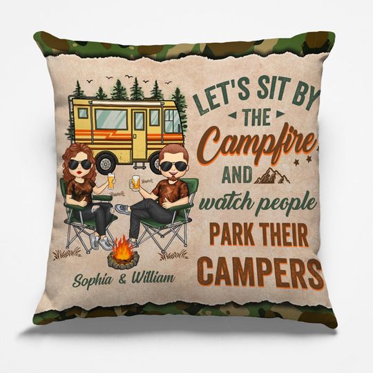 Let's Sit By The Campfire - Gift For Camping Couples, Personalized Pillow