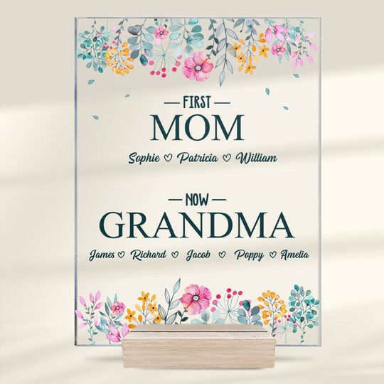 First Mom, Now Grandma - Family Personalized Custom Rectangle Shaped Acrylic Plaque - Mother's Day, Birthday Gift For Grandma