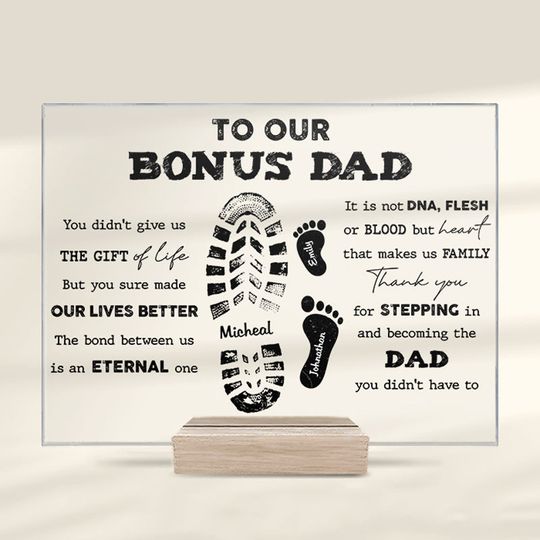 Thank You For Stepping In And Becoming Our Dad - Family Personalized Custom Acrylic Plaque - Father's Day, Birthday Gift For Dad