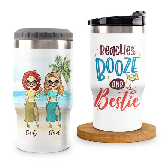 Chillin' At The Beach With My Bestie - Personalized Can Cooler - Gift For Bestie