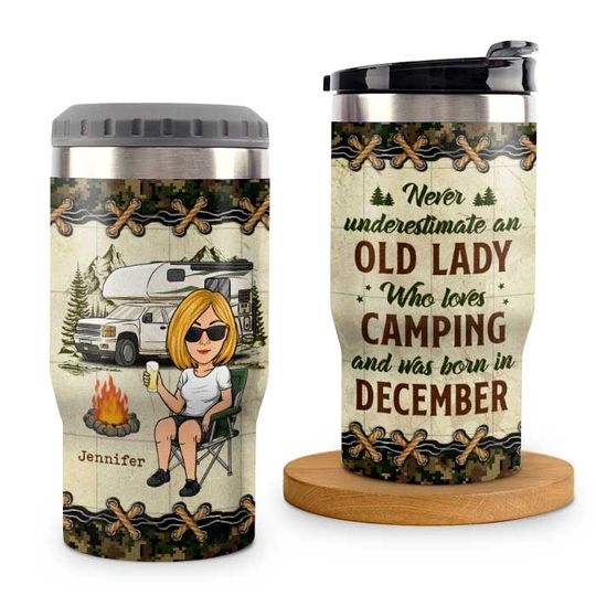 A Woman Who Loves Camping - Personalized Can Cooler - Gift For Camping Lovers