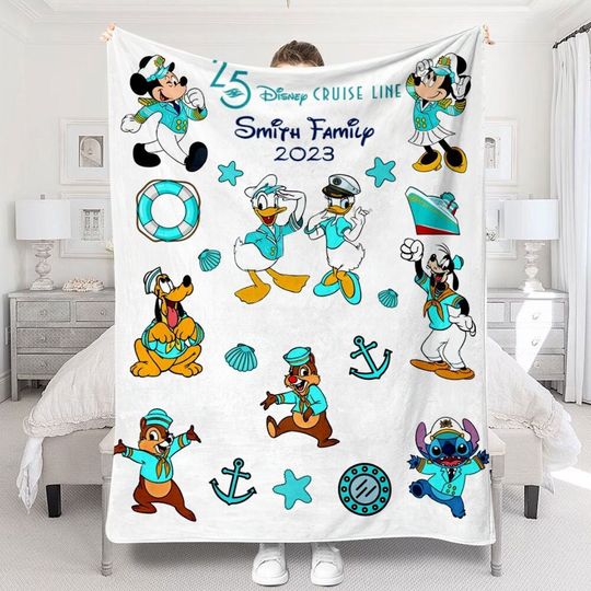 Personalized Disney Cruise Line 25th Silver Anniversary At Sea Blanket, Mickey and Friends Cruise Trip