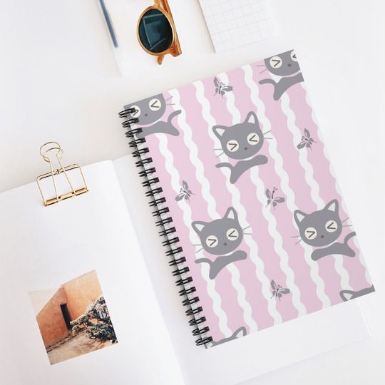 Cat Lover Notebook, Kawaii Cat Journal, Gift for Cat Lover, Spiral Notebook