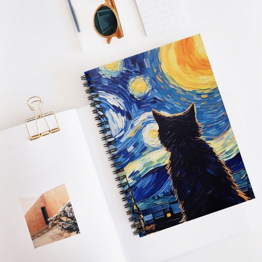 Meow-gnificent Van Gogh-inspired Cats Notebook Spiral Notebook - Ruled Line