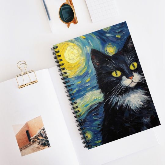 Cat Artists Infused with Van Gogh's Magic Notebook Spiral Notebook - Ruled Line