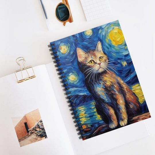 Cats Drenched in Van Gogh's Colors Notebook Spiral Notebook - Ruled Line