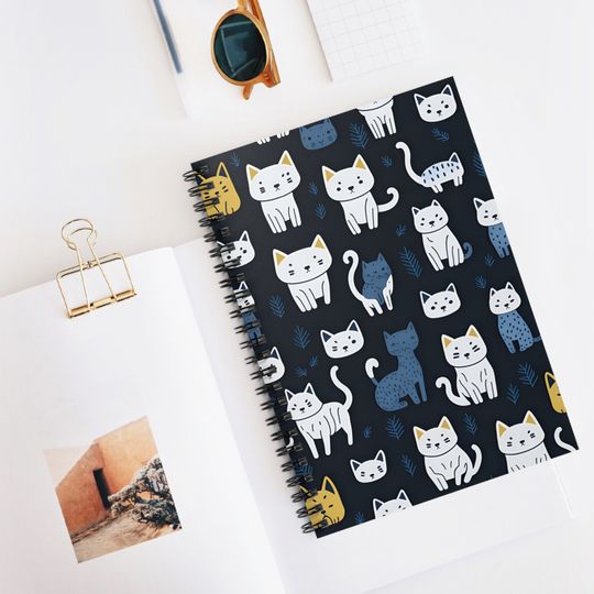 Cat Themed Notebook Journal - Quirky and Whimsical Feline Design for Cat Lovers, great gift for the feline loving Mom, Daughter, Friend!