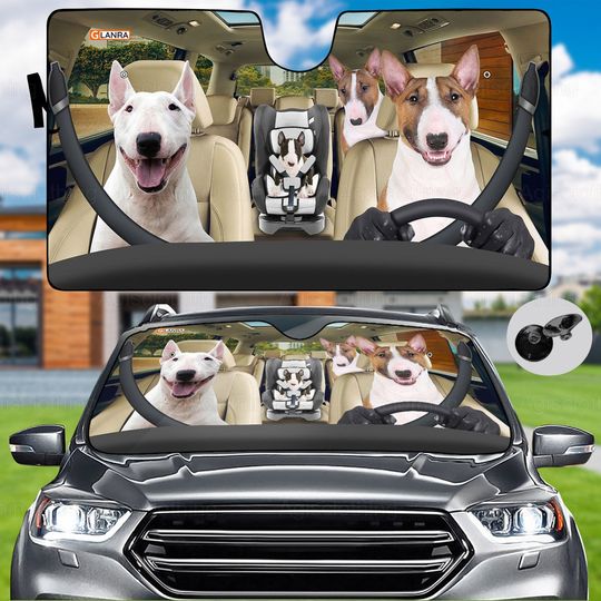 Bull Terrier Family Car Sun Shade, Windshield Sun Shade, Car Auto Sun Shade, Cute Car Accessories, Car Windshield Cover, Bull Terrier Gifts