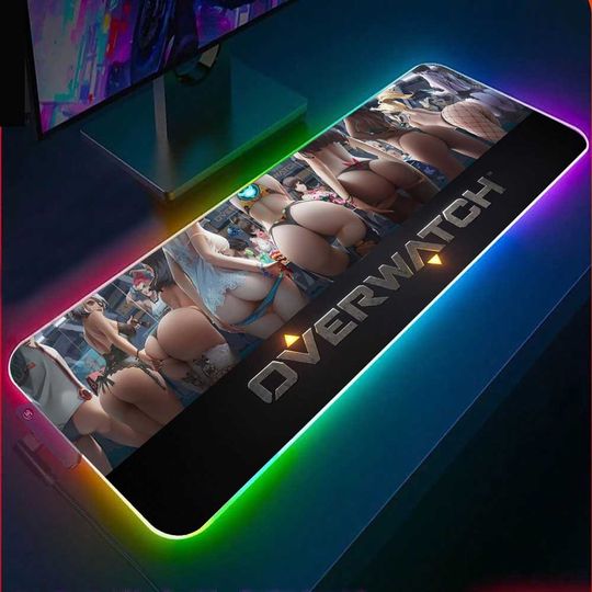 Overwatch RGB Gaming Mouse Pad, Led Light Gaming Desk Pad, Neon Gaming Desk Mat