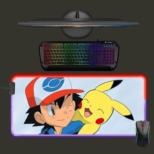 PKM led mouse mat, Ash, Pika mouse pad, RGB gaming mat, desk mat