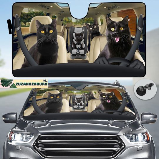 Black Cat Car SunShade, Black Cat Car Windshield, Car Windshield Cover, Black Cat Sun Visor Car, Car Windshield Cover, Black Cat Gifts