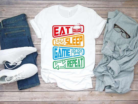 Eat Sleep Game Repeat T-Shirt, Youtuber Gamer Shirt