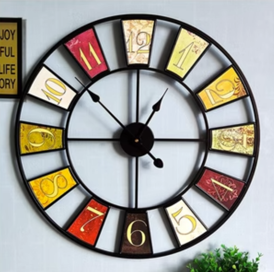 Vintage Industrial Clock, Rainbow Wall Clock, Living Room Decorative