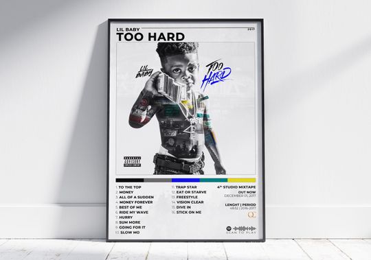 Lil Baby Album Poster, Poster Cover Album Too Hard Lil Baby
