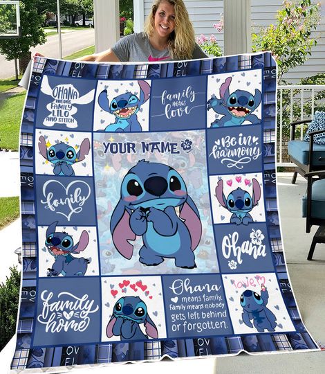 Personalized Stitch and Lilo Blanket, Cute Stitch Fleece Blanket