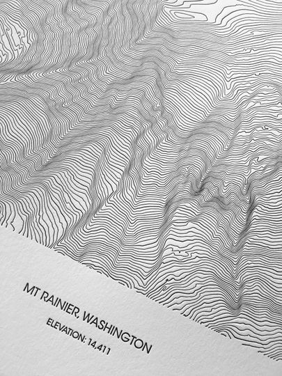 Mount Rainier Letterpress Topographic Map - Washington Wall Decor - Mt Rainer Art - Topo Map Gifts