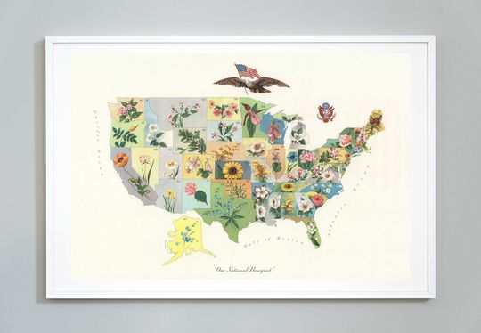Flower Map Print of the United States, "Our national bouquet", Pictorial Map of the State Flowers of the US, c. 1911, Giclee Print
