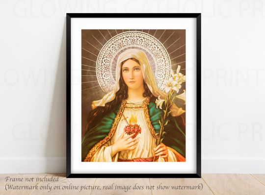 Sagrado Corazon de Maria, Maria Sacred Heart, 8x10 Print, Catholic Art, Altar, Gift, Religious Gift, Mother's Day Gift, gift for mom