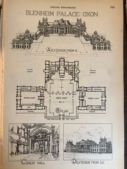 Blenheim Palace 1924 English Renaissance Architecture Original published Detailed drawings Framable lithograph for architects or royalists