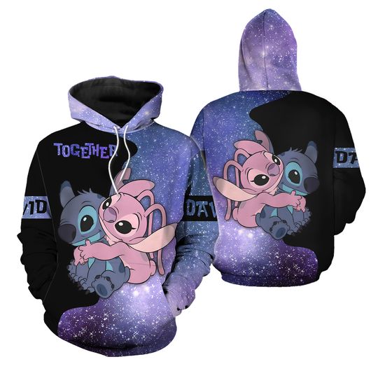 Personalized Stitch And Angel Couple Hoodies