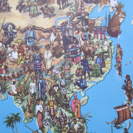 Pictorial Map: South East Asia  Peoples, Domestic Animals and Useful Plants  1960  illustrated by Eigener