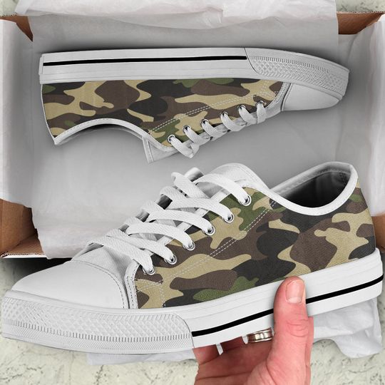 Army Green Camo Camouflage Low Top Shoes Sneakers