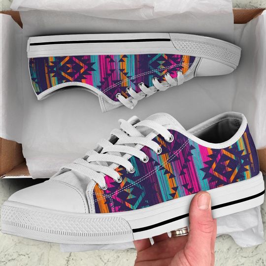 Colorful Boho Aztec Color Streaks Low Top Shoes Sneakers