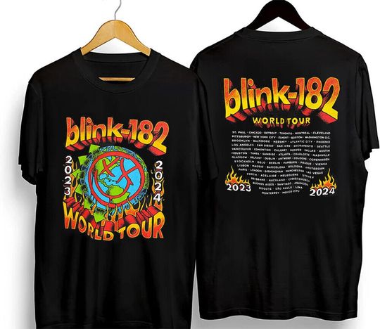 B182 Shirt World Tour 2023 2024 Flames Graphic Band Cotton T-Shirt, B182 Tour Merch, B182 Rock and Roll Concert Tshirt